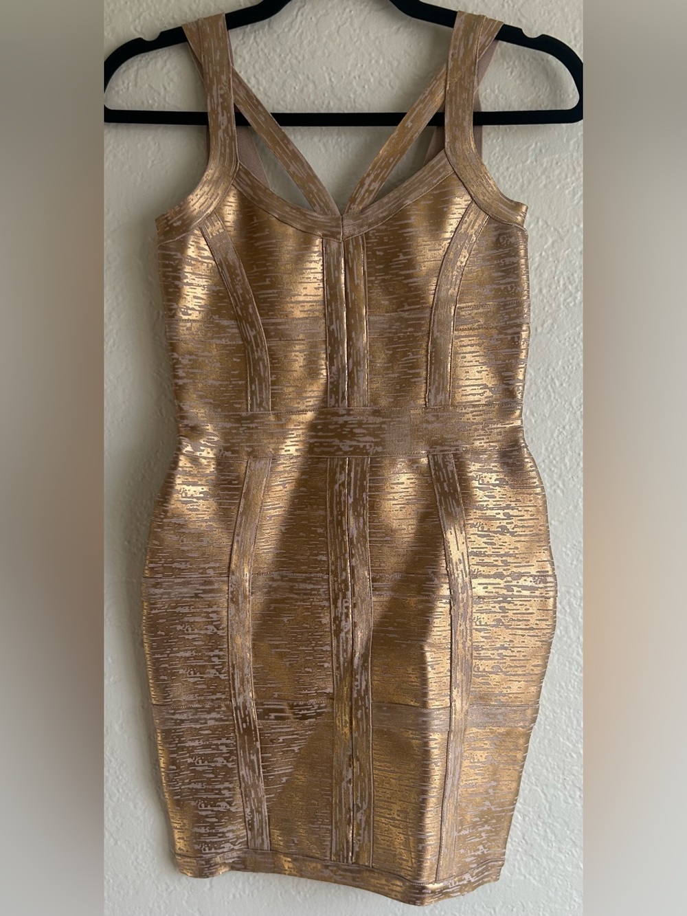 Metallic Gold Strappy Bodycon Mini Dress